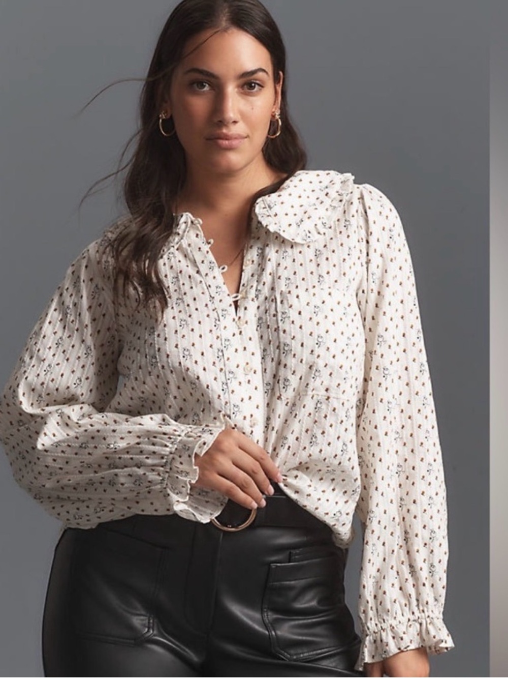 Anthropologie Pilcro Keira Blouse Long Sleeve Ruffles Large